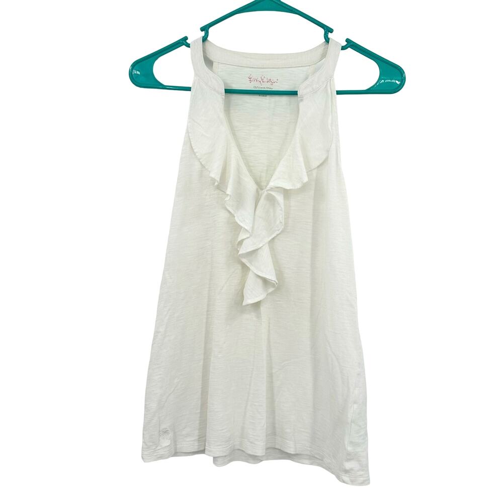 Lilly Pulitzer size Small 100% pima cotton white tank top shirt blouse v neck